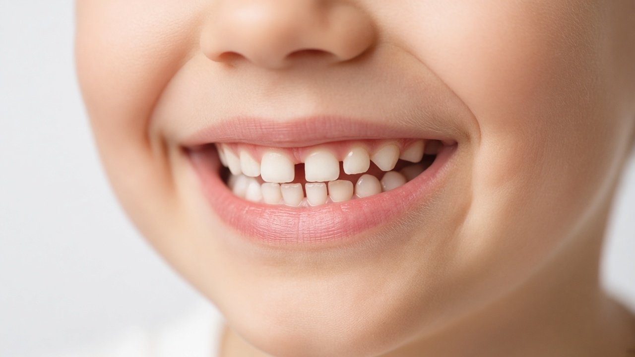 Child smile showing natural spaces between primary teeth